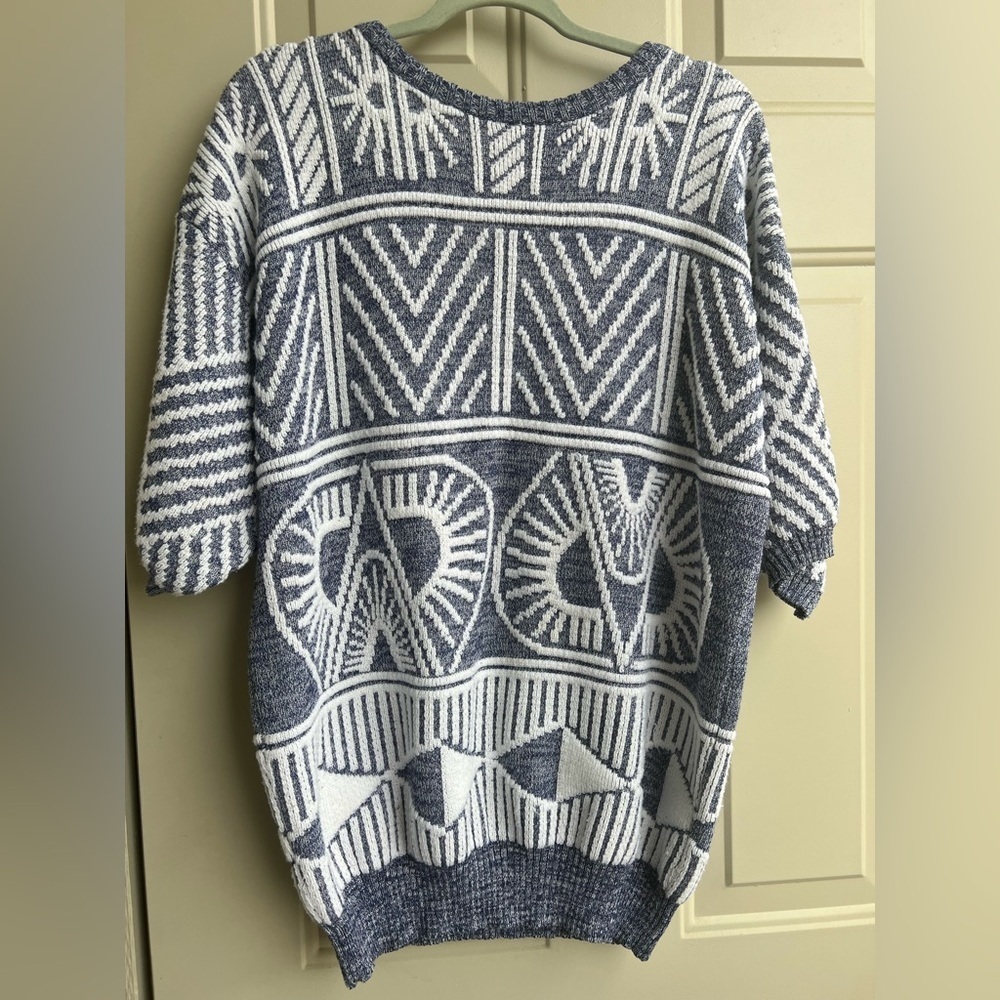 Vintage Organically Grown Tribal Print Sweater Size M Boho Retro Knit Pullover
